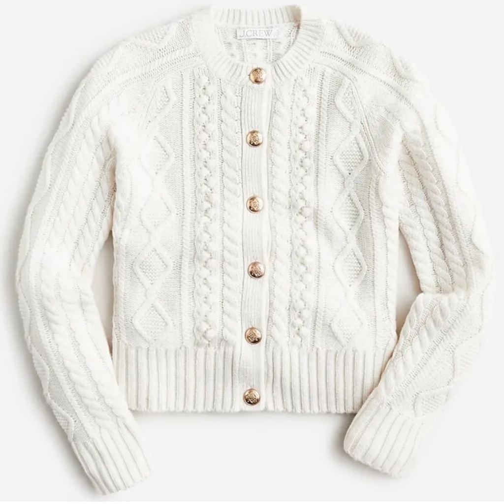 J. Crew | Sweaters | J Crew Cable Knit Cardigan Size Xl Lambs Wool Gold  Button Sweater Cream | Poshmark